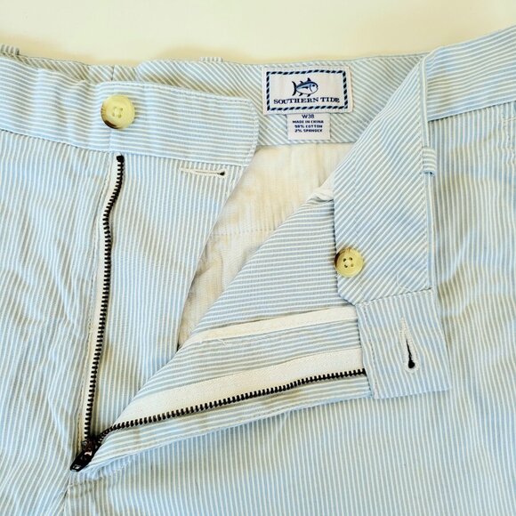 Southern Tide Shorts, Men's 38W, Light Blue & White Stripe, Flat‎ Front - Picture 6 of 11